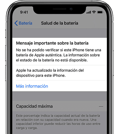 iPhone con mensaje de bateria no genuina
